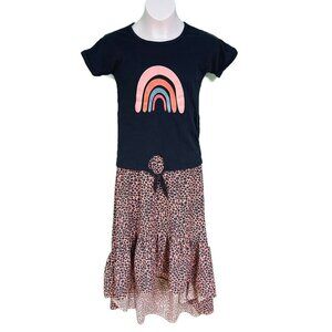Trend Blossoms Girls Navy Blue & Pink 2-Piece Top & Skirt Outfit Girls Size 10